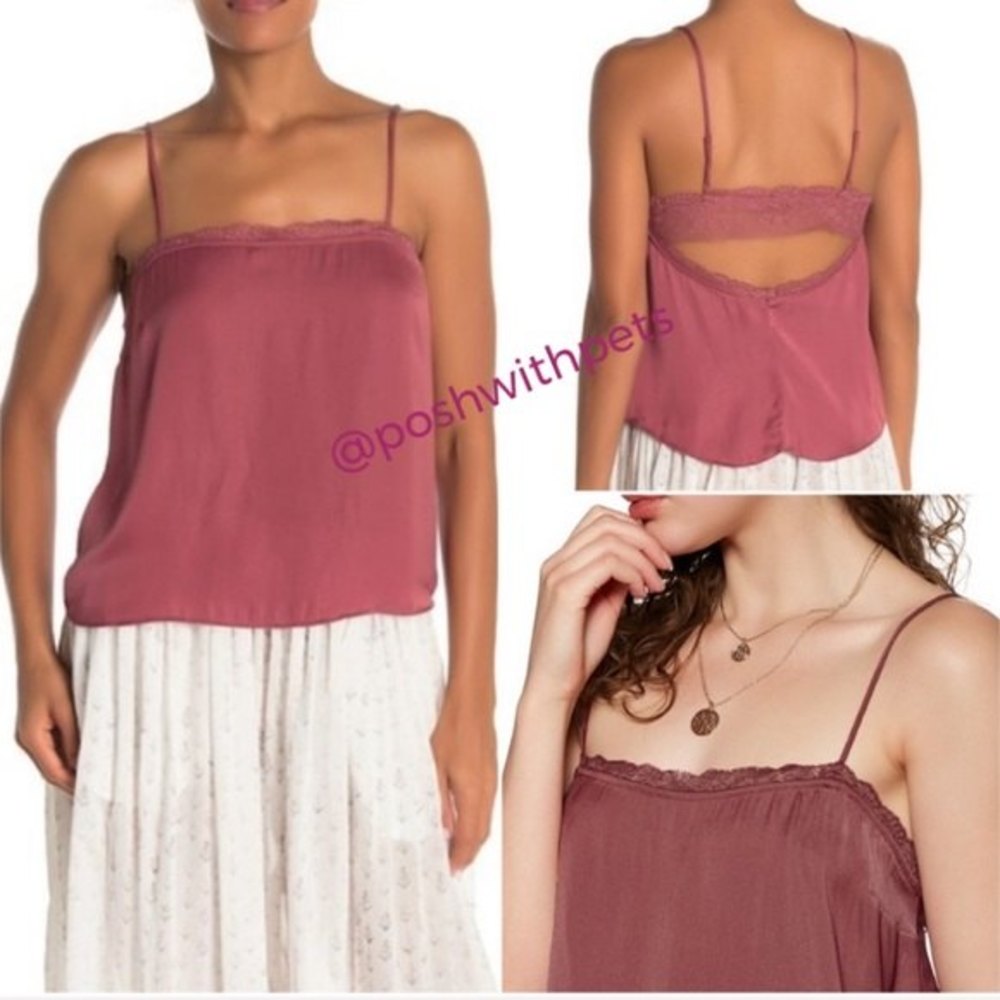 Free People NWT Beyond Me Cami Spaghetti Straps Lace Tank Top Deep Red Small New